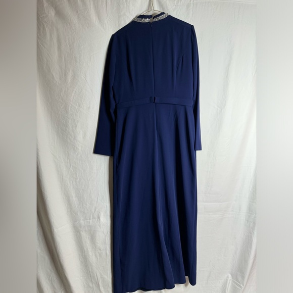 Women Long Sleeve Formal Modest Maxi NAVY BLUE DRESS Size 42 - Picture 8 of 9